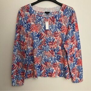 Talbots women sweater size XL blue orange coral pattern long sleeve